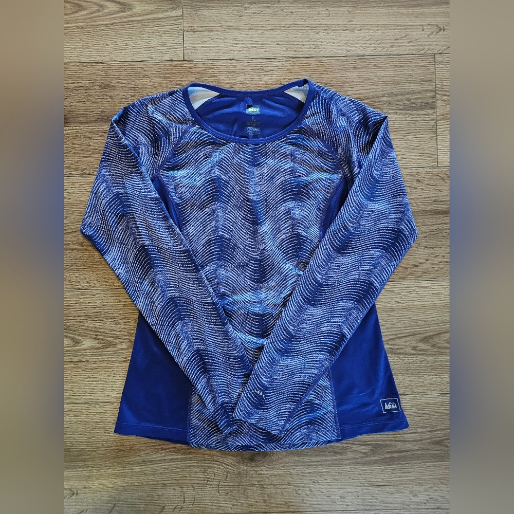 REI Purple Patterned Long Sleeve Top, Size Small